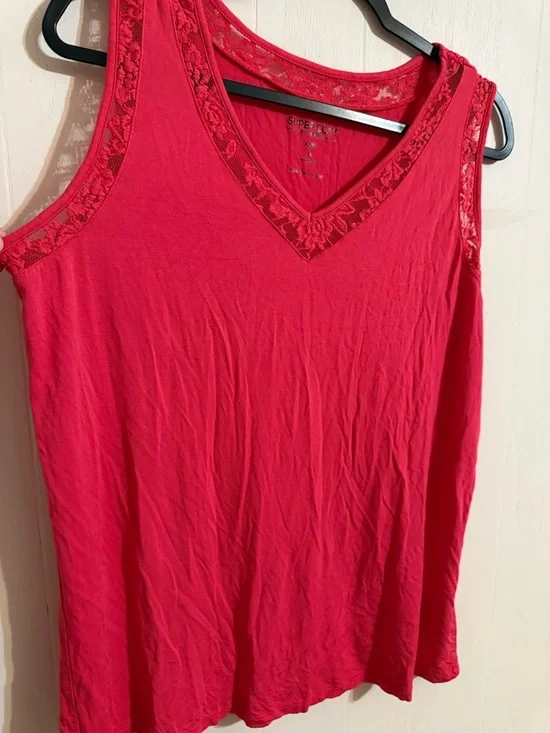 Super Soft by Torrid Lace-Trim V-Neck Tank Top - Red - Picture 3 of 5